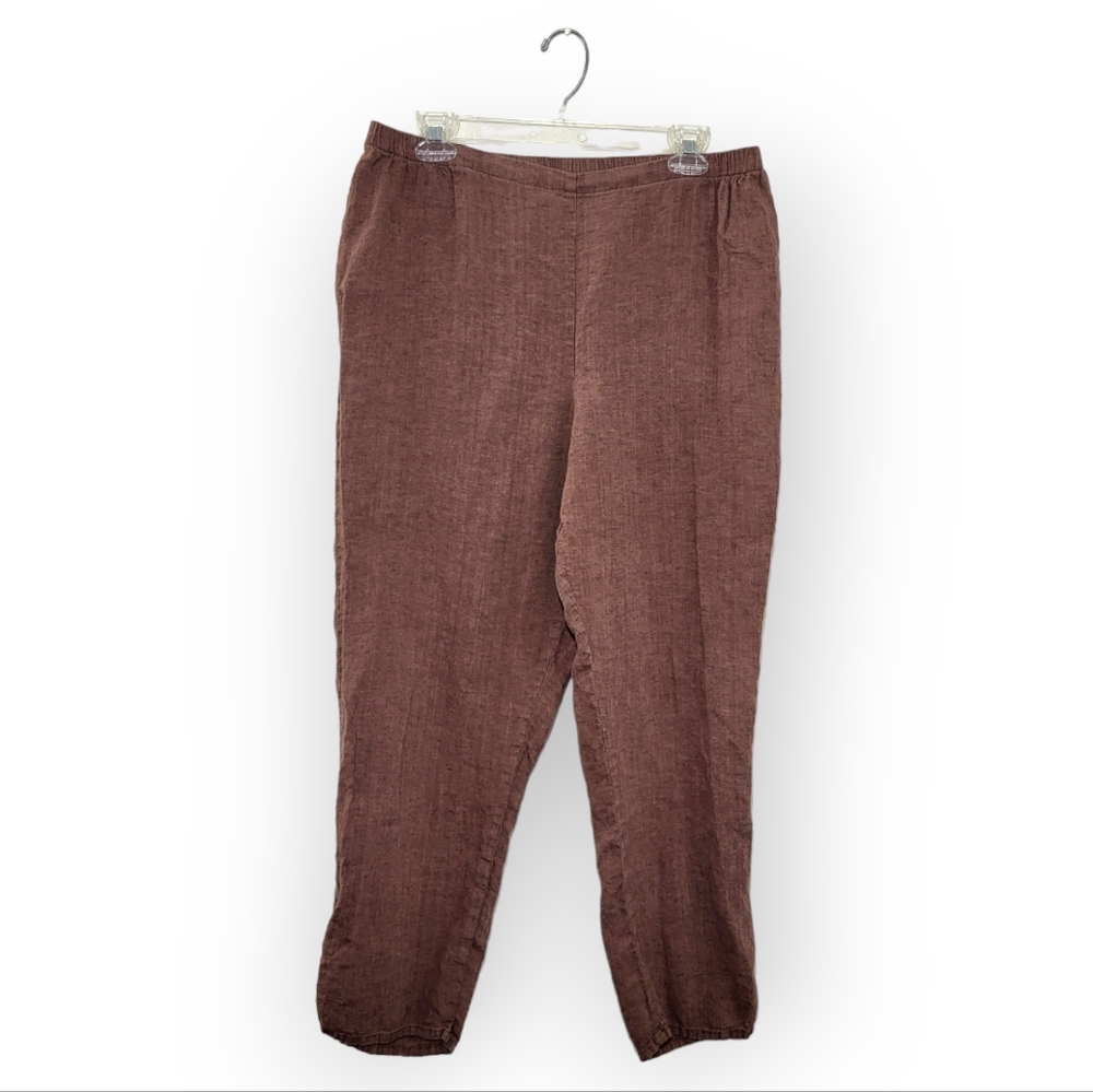 FLAX Tapered Cropped Linen Pants Brown Large